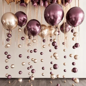 Balão Latex até 12" - Cromados / Confetes / Perolado - Fitilho Decorado Bolinhas - GAS